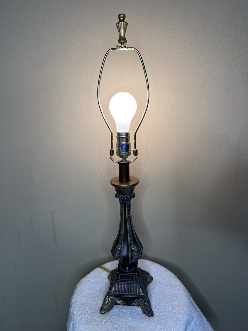 Berman Style Heavy Footed Table Lamp Column Bird Mid-Century Modern Vintage